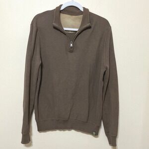 Aigle Mens Quarter Zip Pullover Sweater Brown Elbow Patch Long Sleeve‎